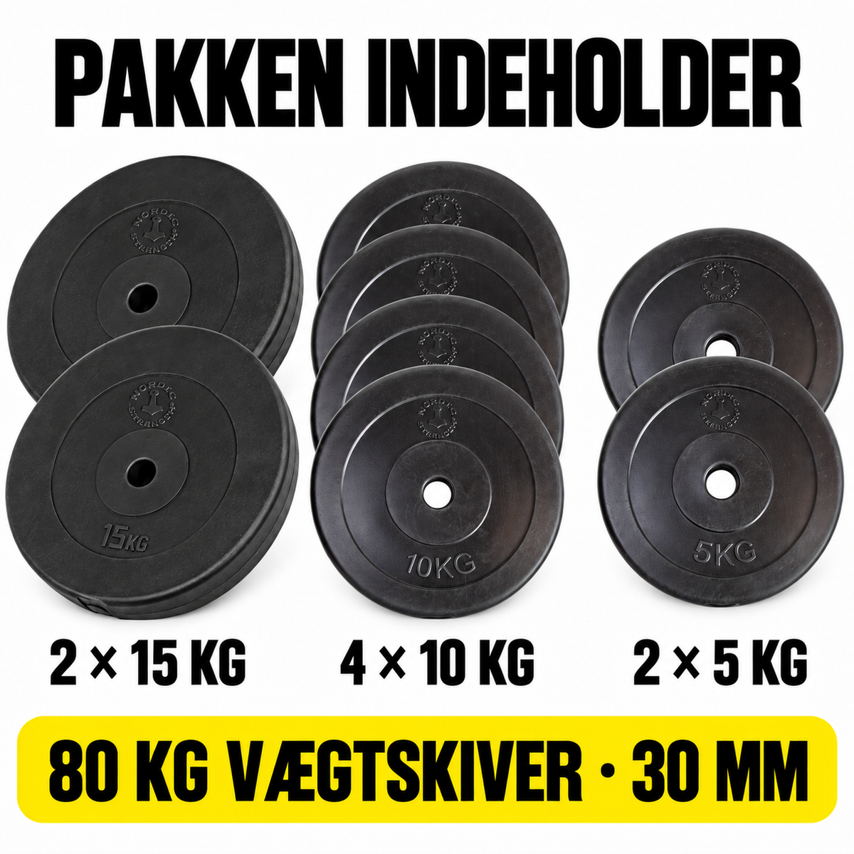 80 kg vægtskivepakke i hård plast | 30 mm