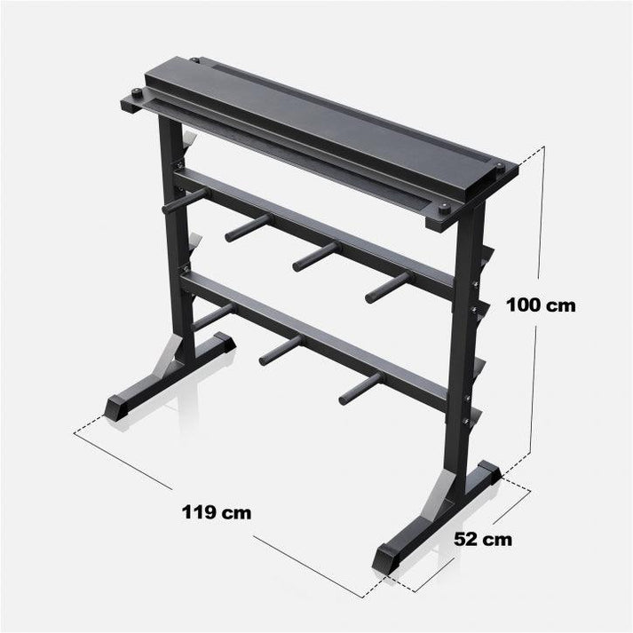 Vægtskive, vægtstang og håndvægte holder (Sort)