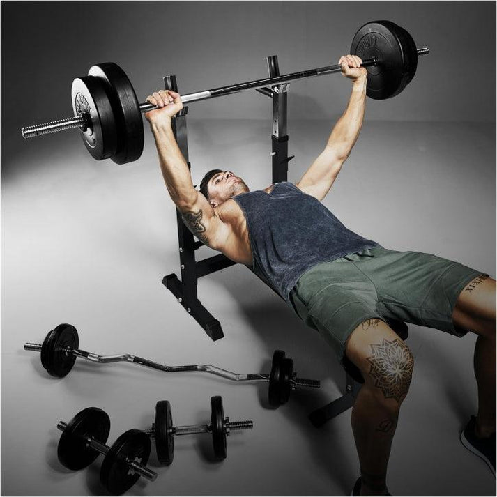 Træningsbænk med bænkpres stativ (sort) (Gorilla)