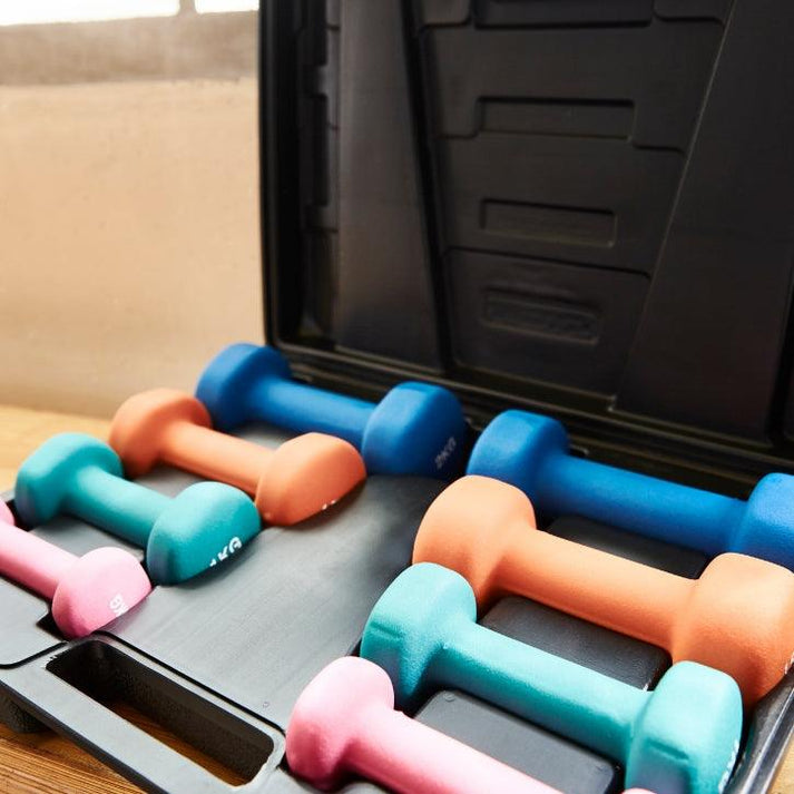 Aerobic håndvægtsæt med kuffert (10 kg)