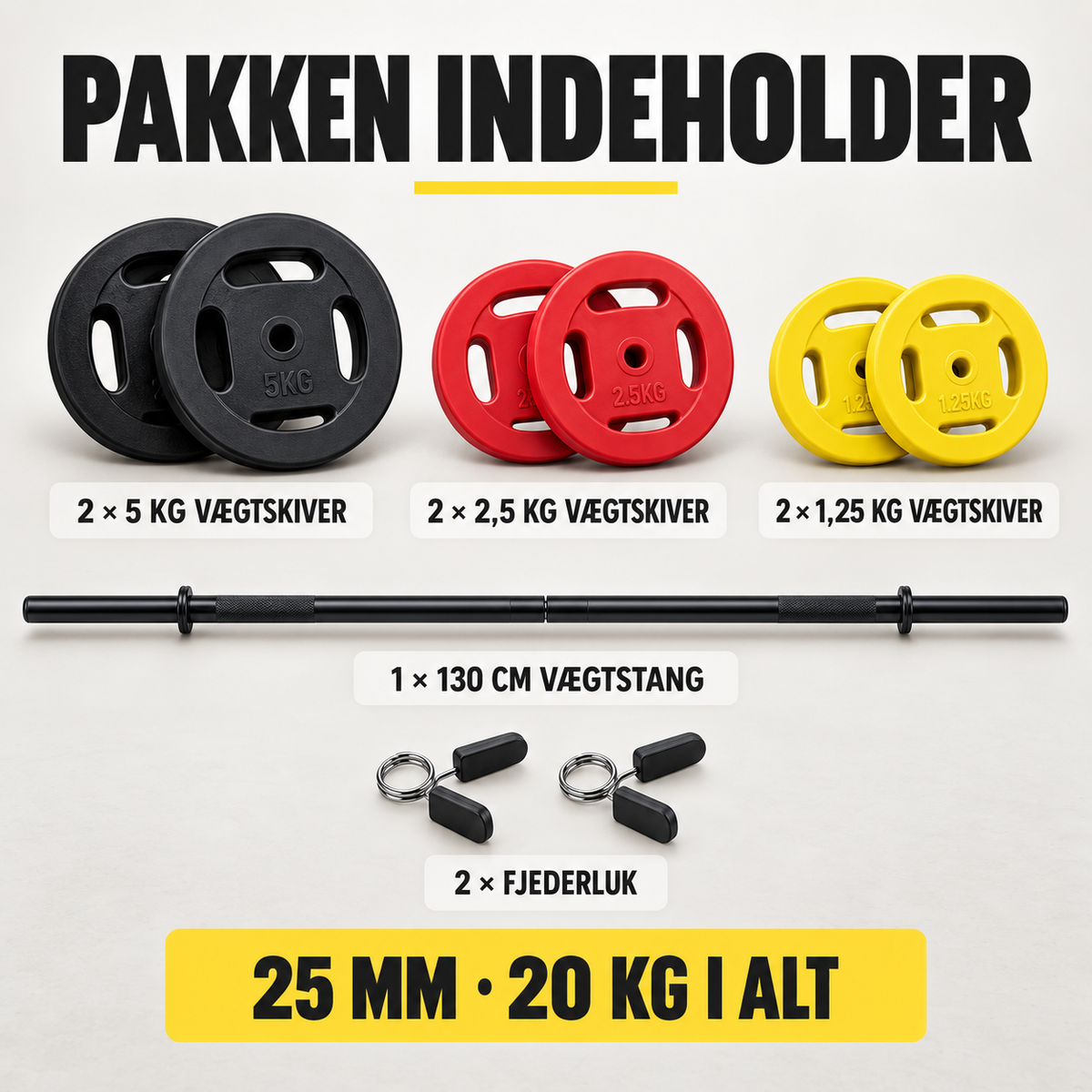 Aerobic vægtstangssæt (20 kg) (Billig-fitness pakkespris)