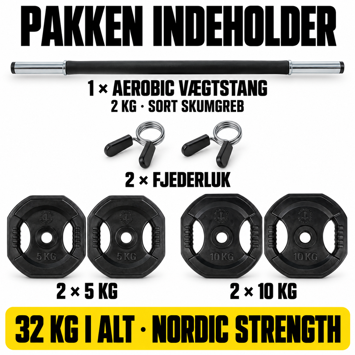 Aerobic vægtstangssæt 32 kg – Nordic Strength