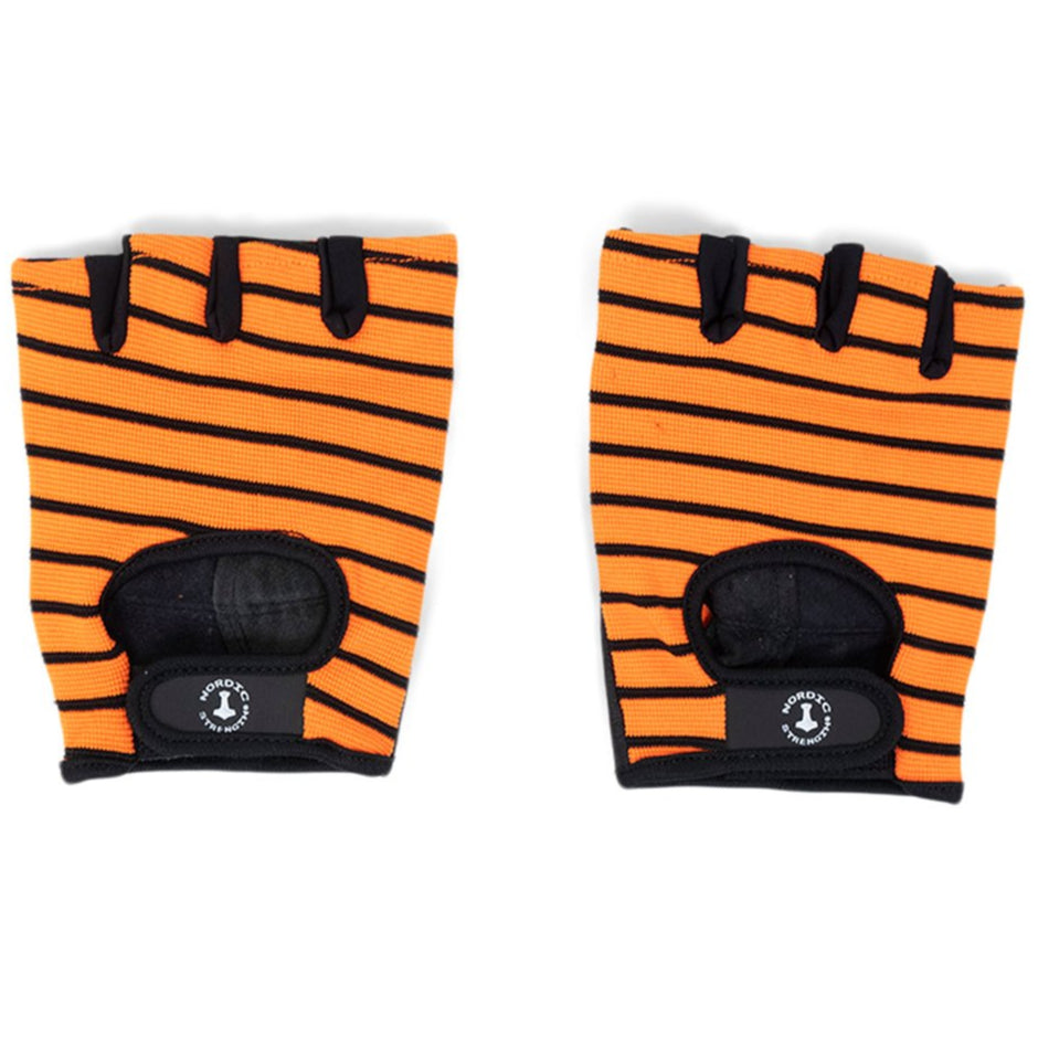 Træningshandsker med læder grebsflade i sort/orange fra Nordic Strength