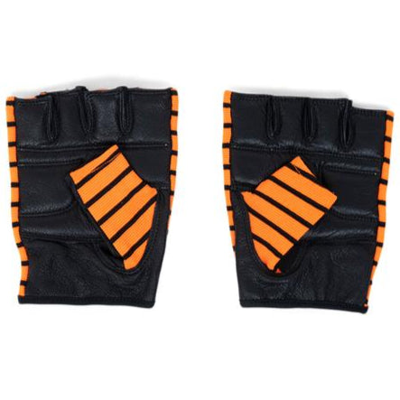Træningshandsker med læder grebsflade i sort/orange fra Nordic Strength