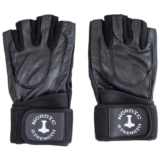 Træningshandsker m. støtte i sort læder (Nordic Strength)