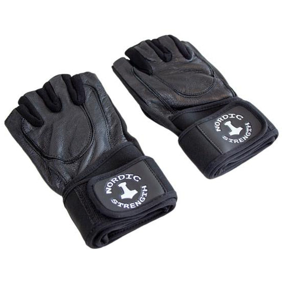 Træningshandsker m. støtte i sort læder (Nordic Strength)