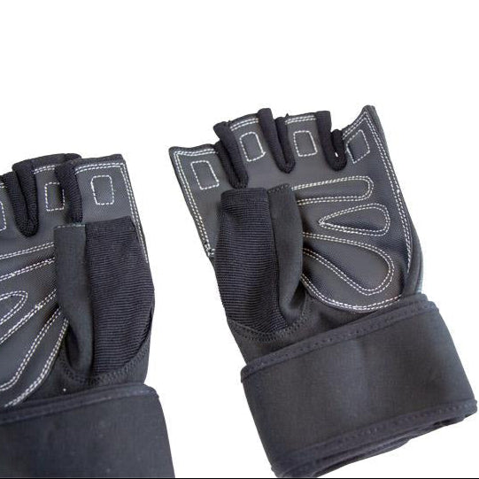 Træningshandsker m. støtte i sort læder (Nordic Strength)