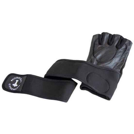 Træningshandsker m. støtte i sort læder (Nordic Strength)