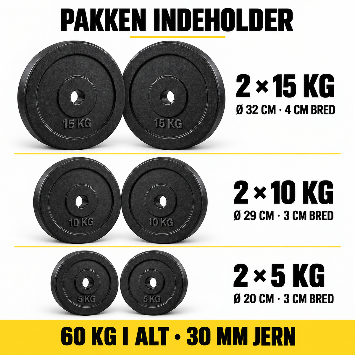 60 kg vægtskivepakke i jern – 30 mm