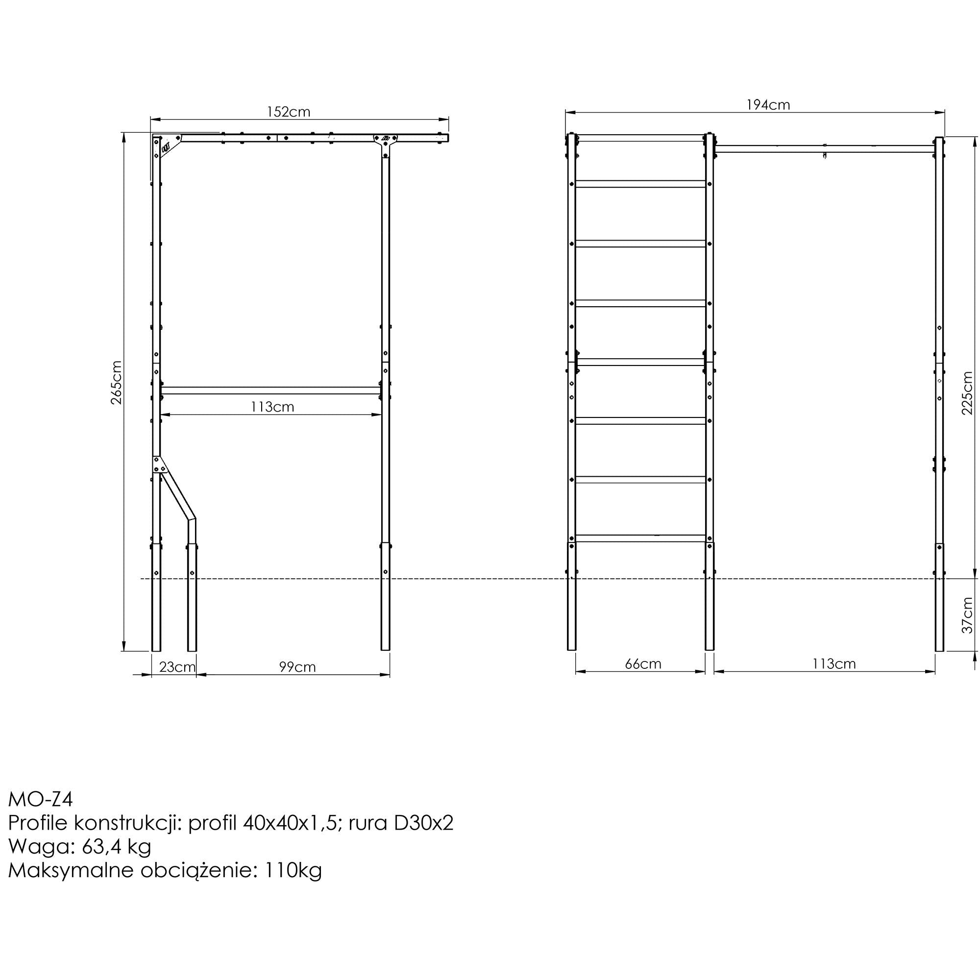 Ribbevæg med pull-up stang og boksepude-holder (Skaffevare)