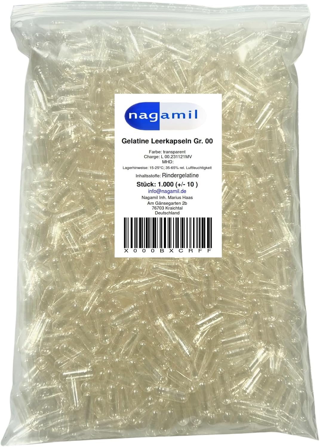 Tomme kapsler Str. 0 – 1.000 stk, oksegelatine