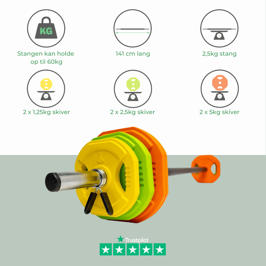 Aerobic vægtstang sæt 20 kg (Farvet) - Nordic Strength