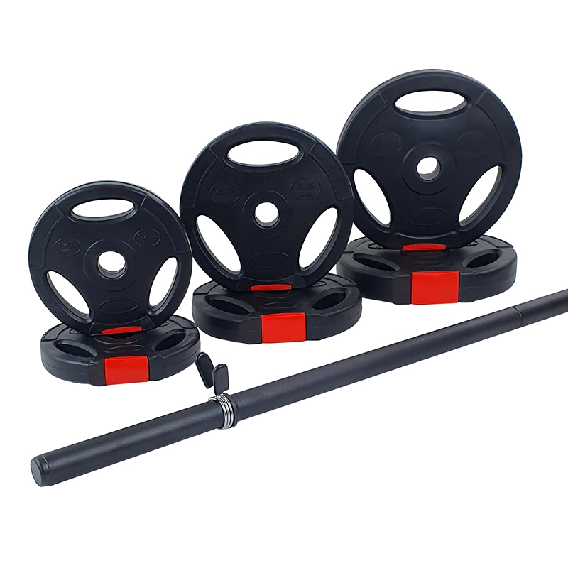 Billigt Aerobic vægtstang sæt (20 kg) med grip vægtskiver (sort)