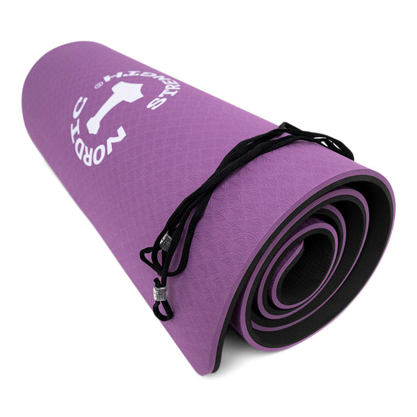 TPE Yogamåtte 10mm - Sort/lilla + bærestrop