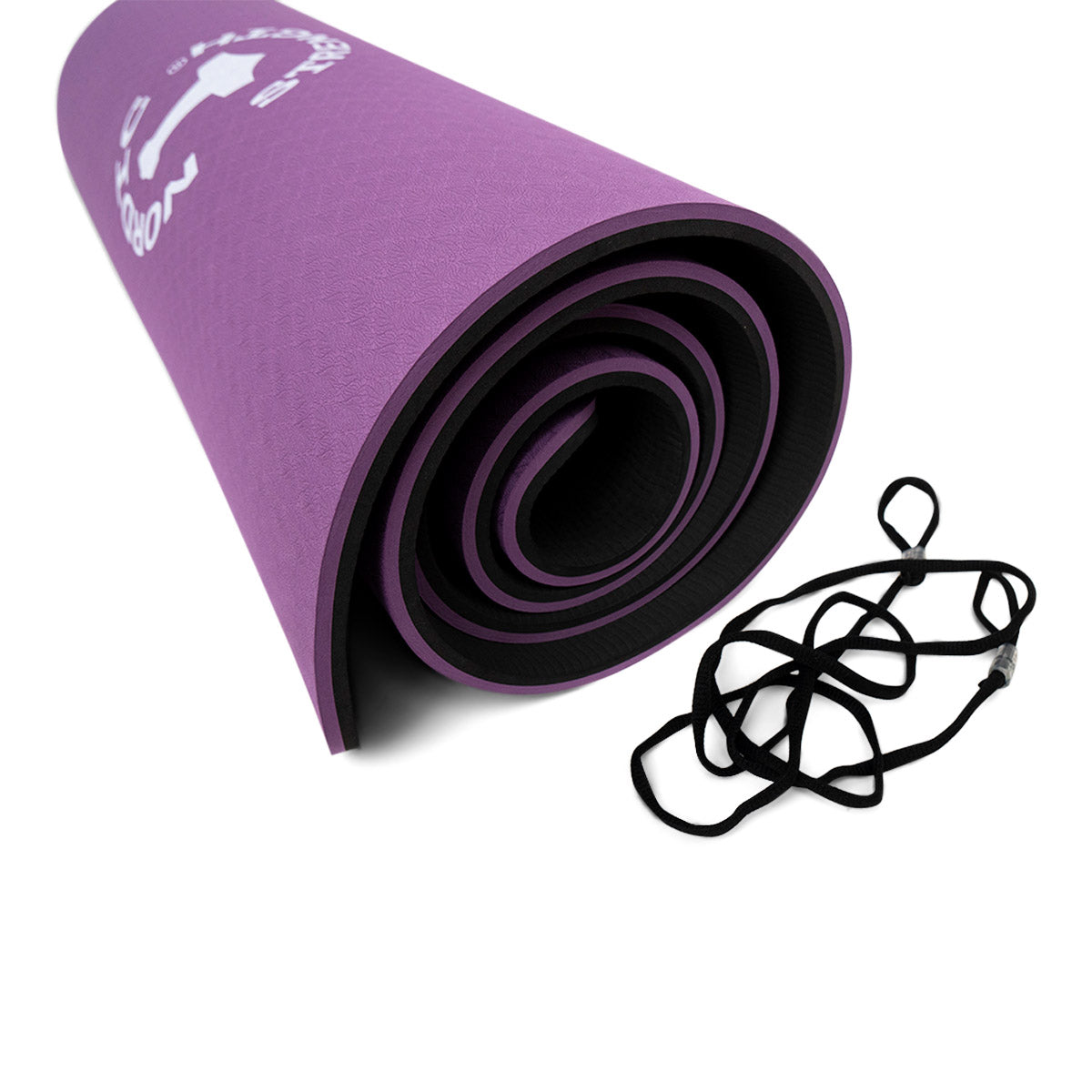 TPE Yogamåtte 10mm - Sort/lilla + bærestrop