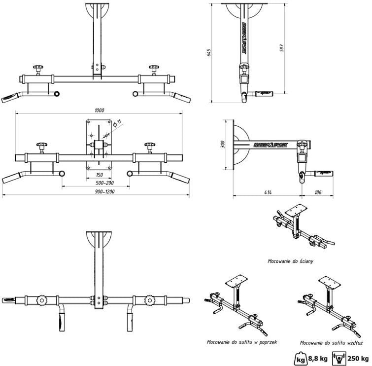 Semi Pro Chin up bar til loft- og vægmontering (Restsalg)