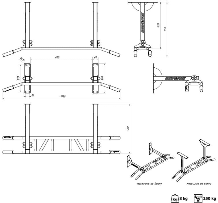 Semi-Pro Monkey bar Chin up bar (til loft eller væg)