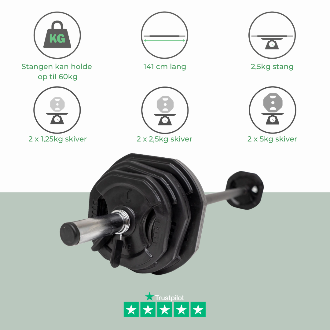 Aerobic vægtstang sæt 20 kg (Sort) - Nordic Strength