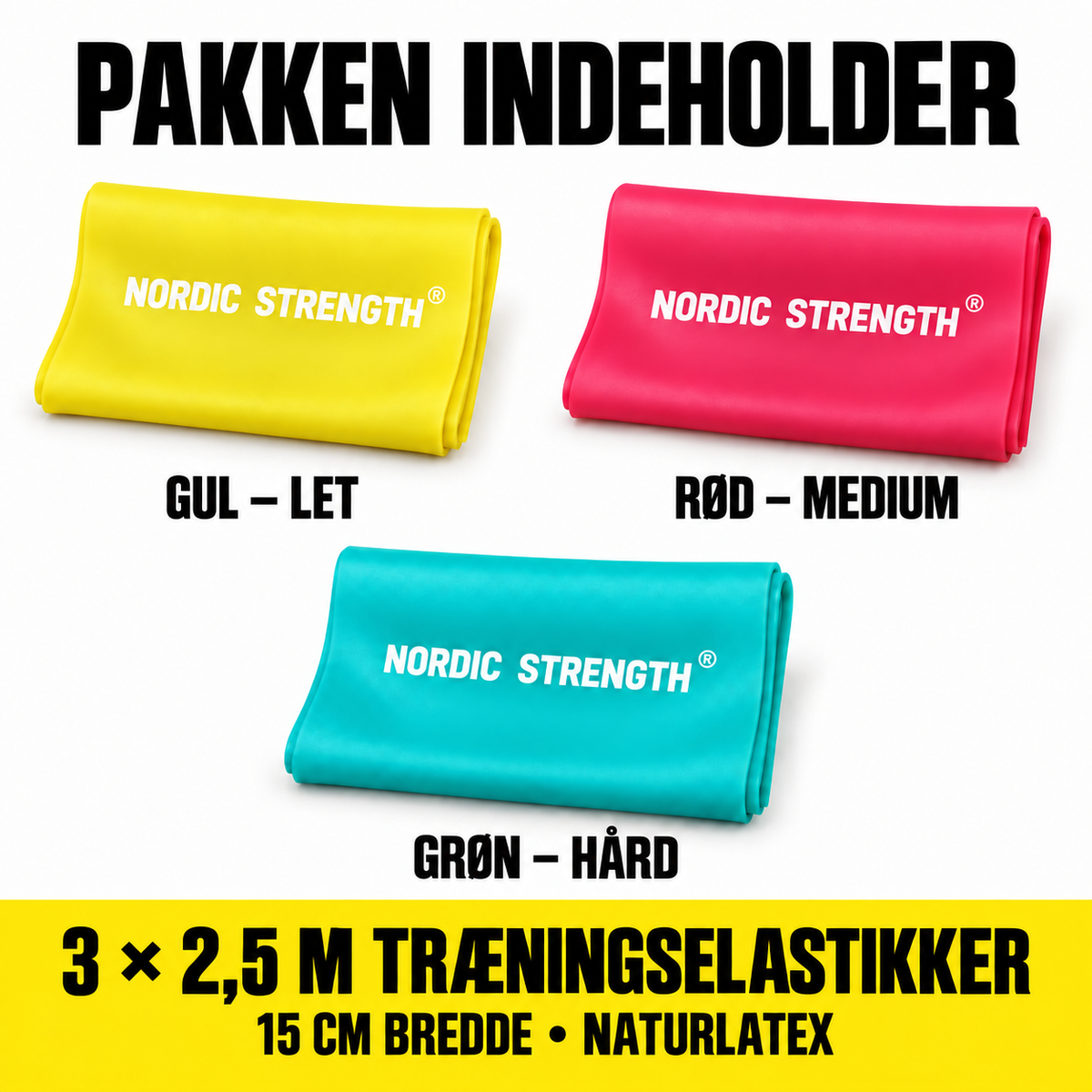 Trænings elastikbånd 2,5 meter pakketilbud (3 pack)