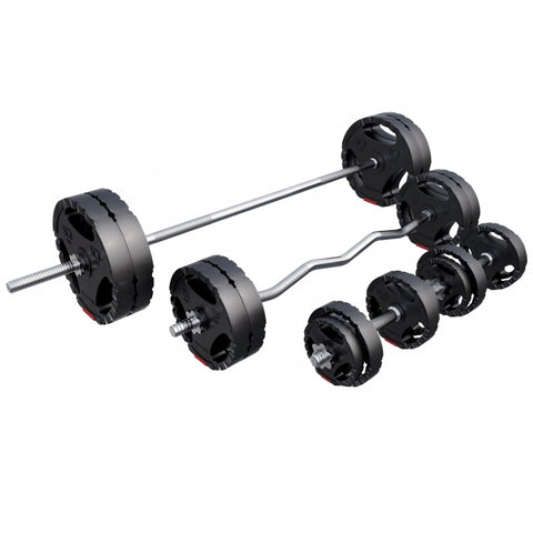 Træningsbænk + 100 kg vægtsæt med greb