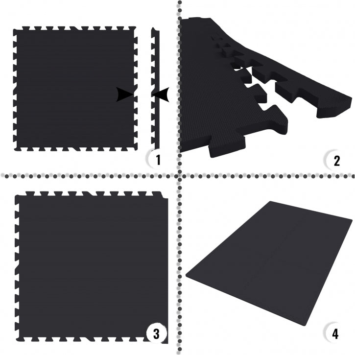 Gorilla fitnessgulv (sæt med 6 stk) Sort