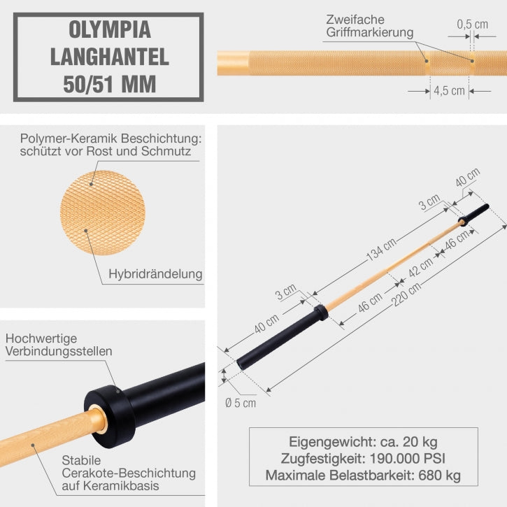Guld Olympisk Lang Vægtstang 220 cm