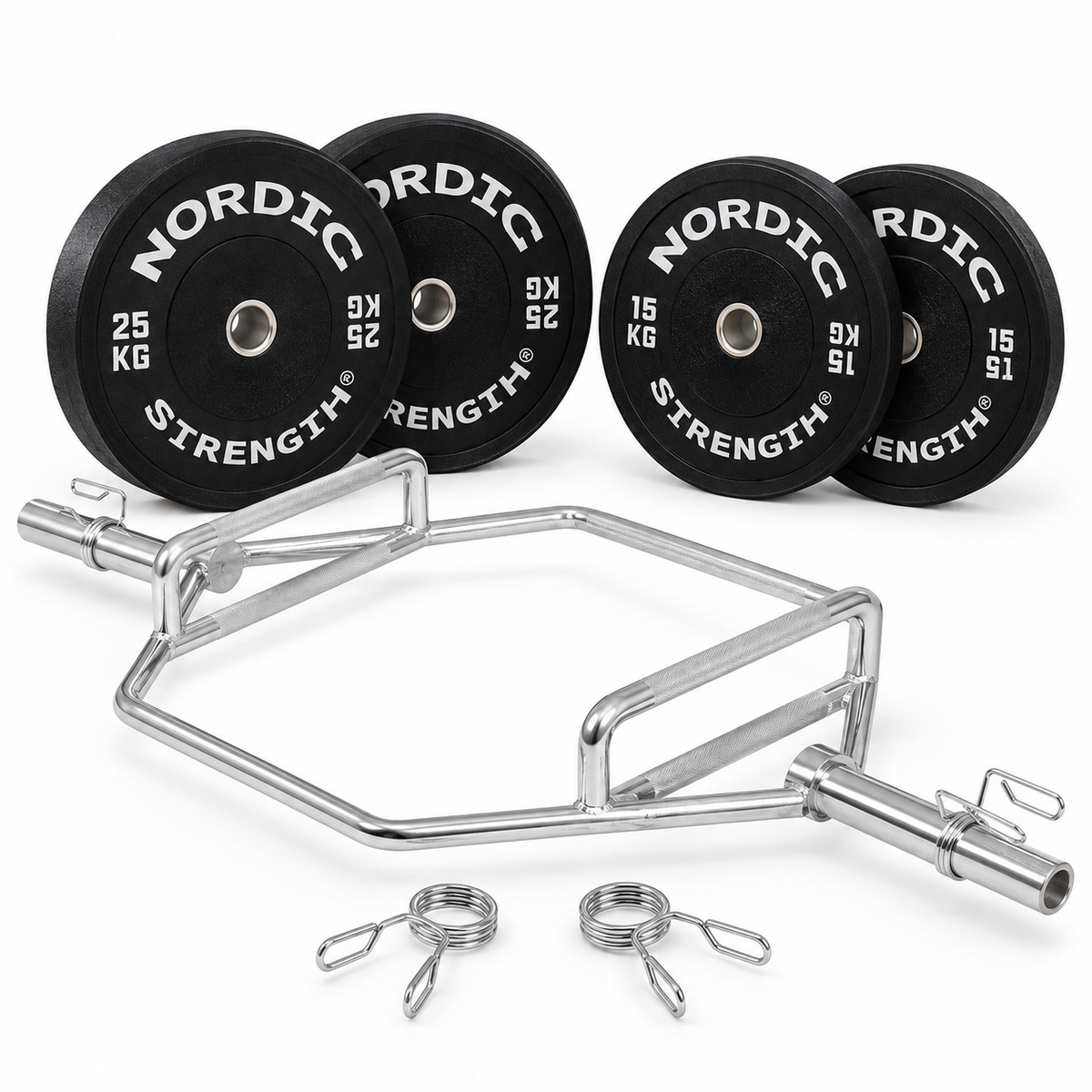 OL vægtsæt 100 kg med hex bar og bumper plates – 50 mm (Dødløft)