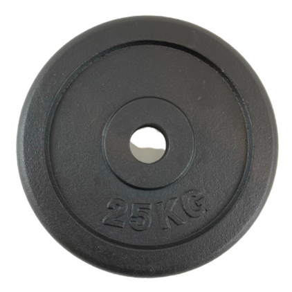Se Vægtskive sort metal (50 mm) - 25 kg hos Billig-fitness.dk