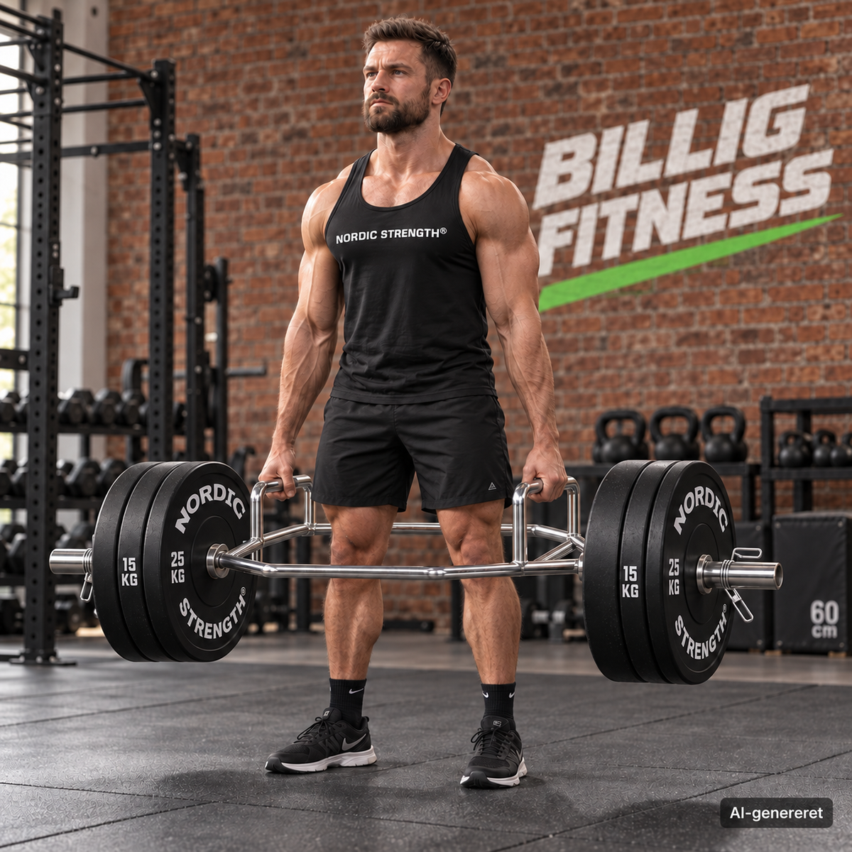 OL vægtsæt 100 kg med hex bar og bumper plates – 50 mm (Dødløft)
