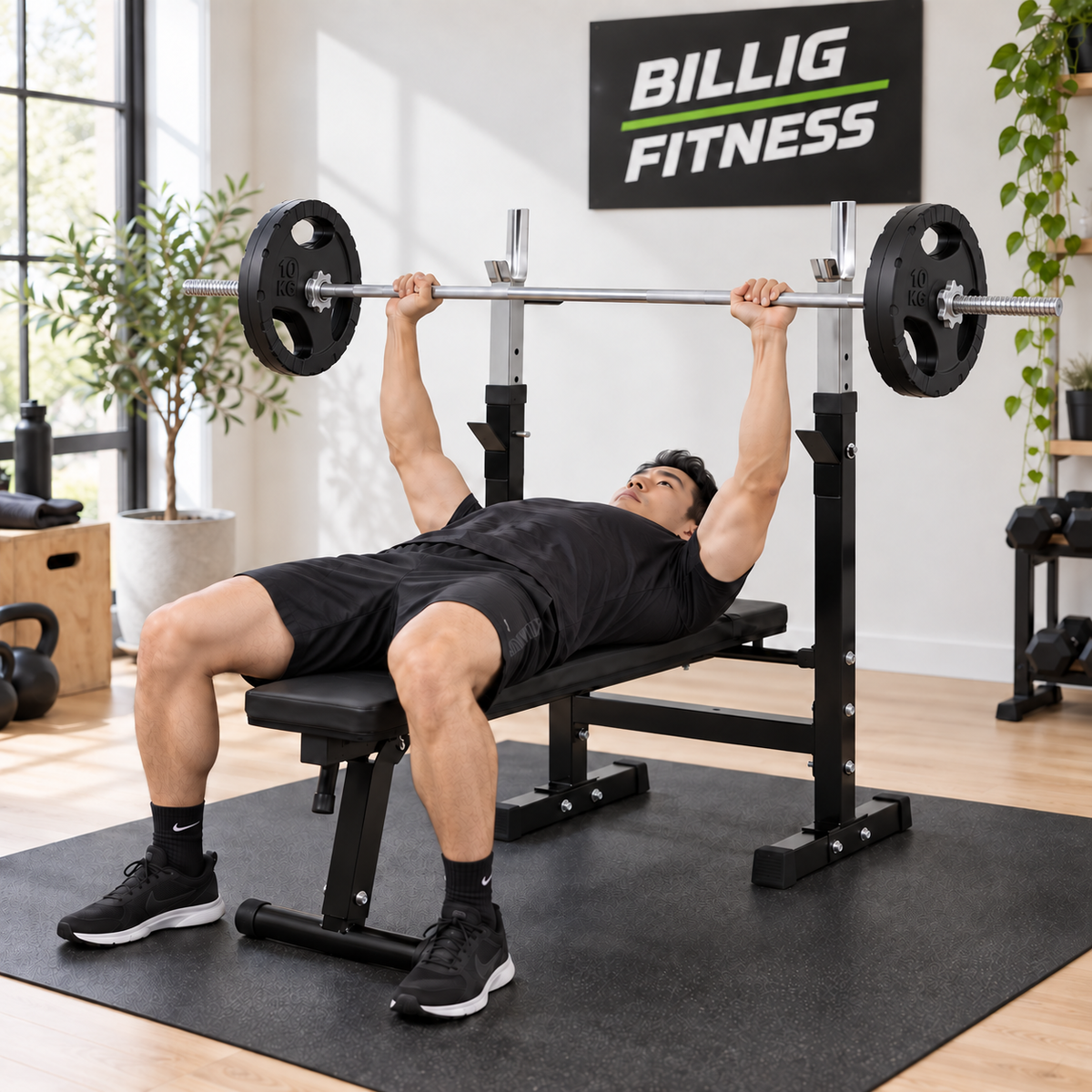 Træningsbænk med ca. 100 kg vægtsæt – 30 mm