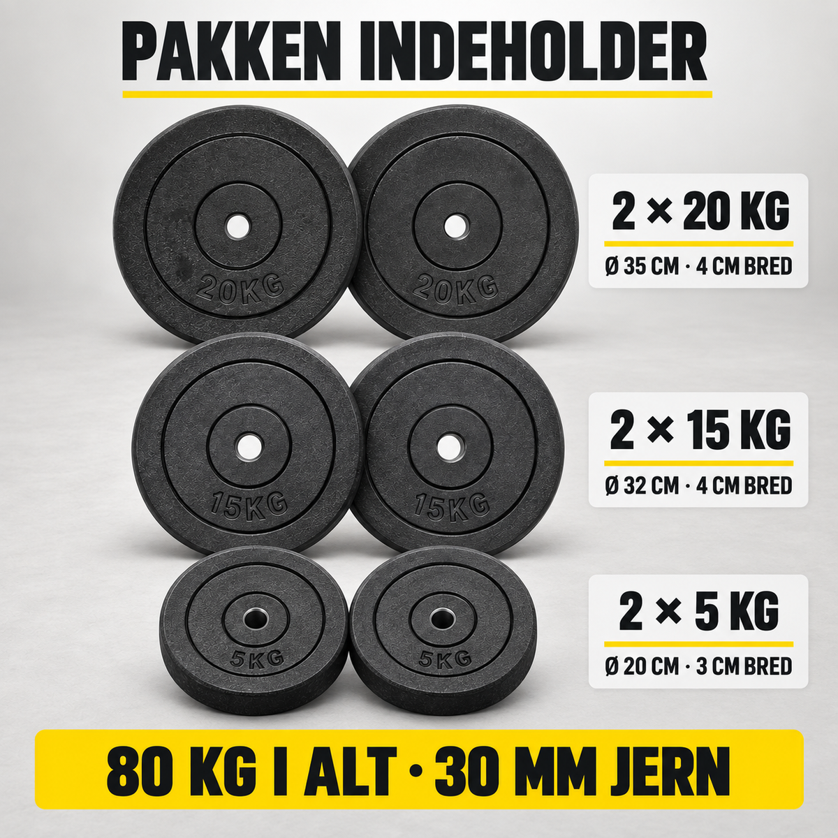 80 kg vægtskivepakke i jern – 30 mm