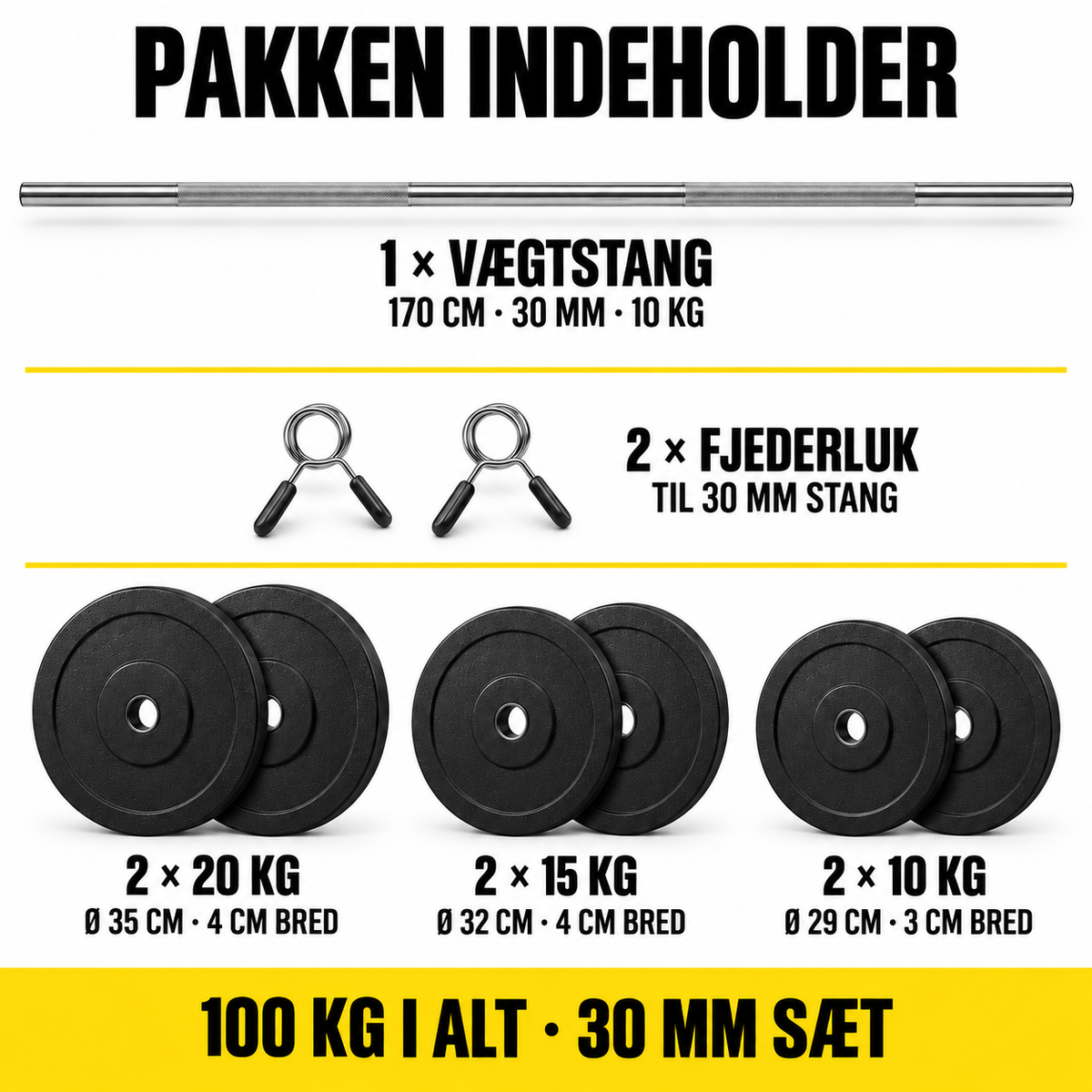 100 kg vægtstangssæt med jernskiver – 30 mm