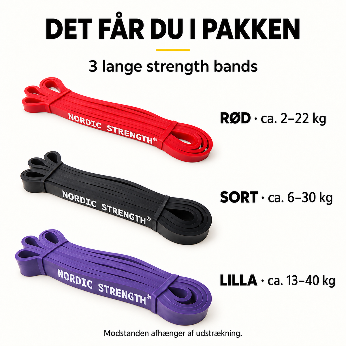 Strength Bands 3-pak | Rød, sort og lilla | Nordic Strength (bestseller)