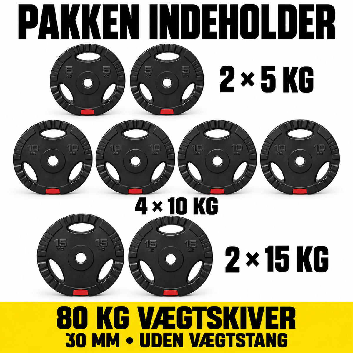 80 kg vægtskivepakke med greb – 30 mm