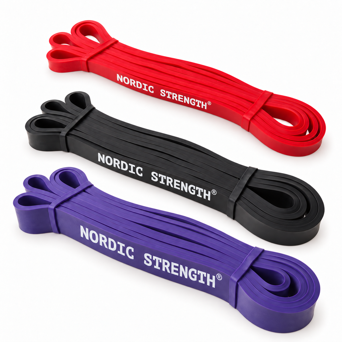 Strength Bands 3-pak | Rød, sort og lilla | Nordic Strength (bestseller)