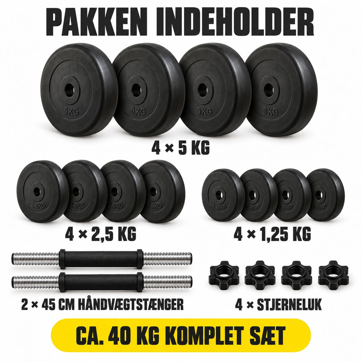 Håndvægtsæt ca. 40 kg (30 mm)(Billig-fitness pakkepris)