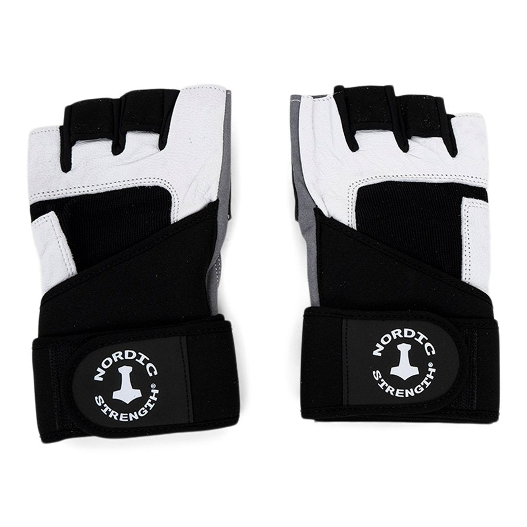 Træningshandsker med håndledsstøtte i sort/hvid fra Nordic Strength