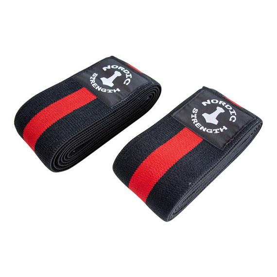 Knæbind uden velcro, sort-rød, 2 m pr. stk. (par)