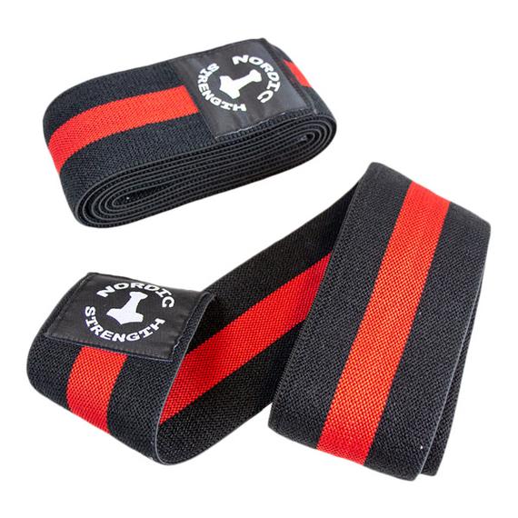 Knæbind uden velcro, sort-rød, 2 m pr. stk. (par)