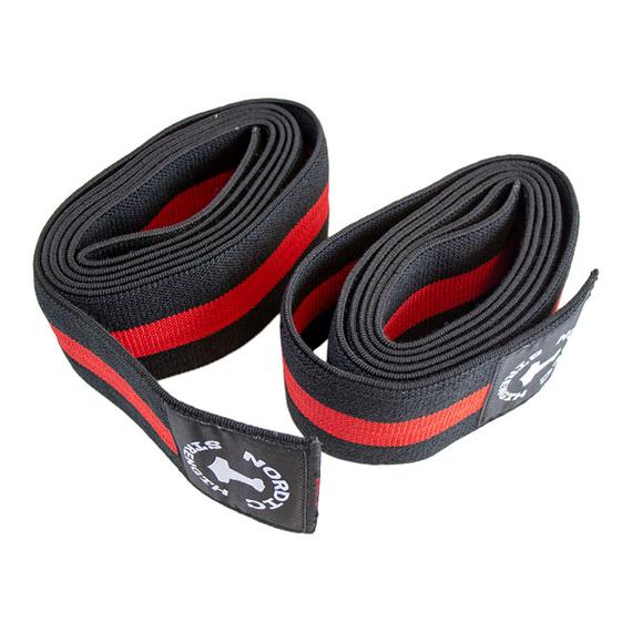 Knæbind uden velcro, sort-rød, 2 m pr. stk. (par)