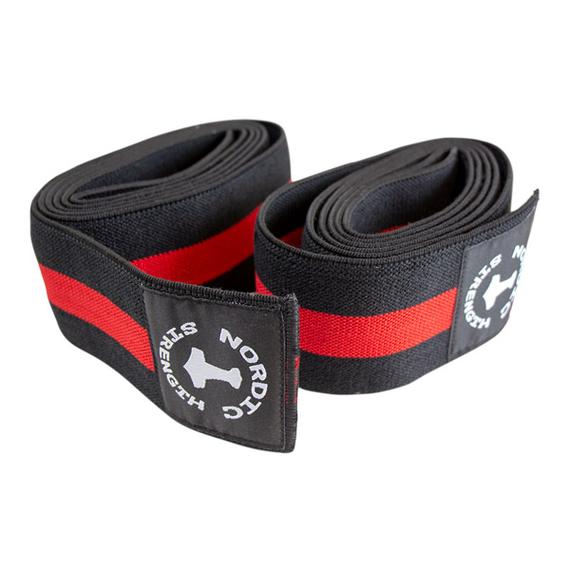 Knæbind uden velcro, sort-rød, 2 m pr. stk. (par)