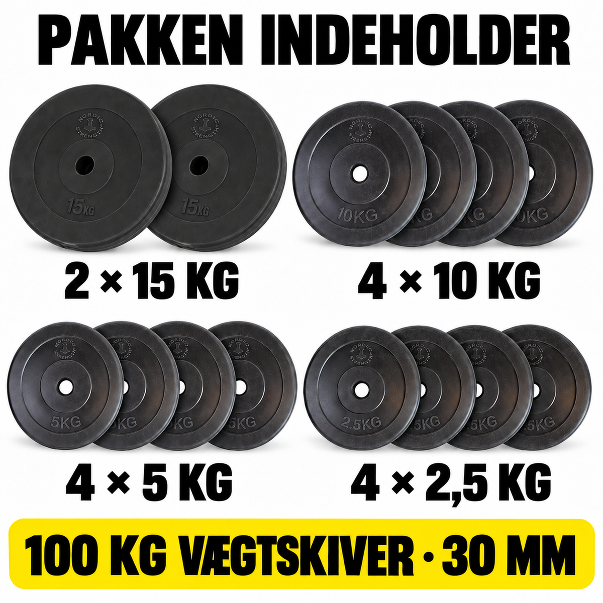 100 kg vægtskivepakke i hård plast | 30 mm