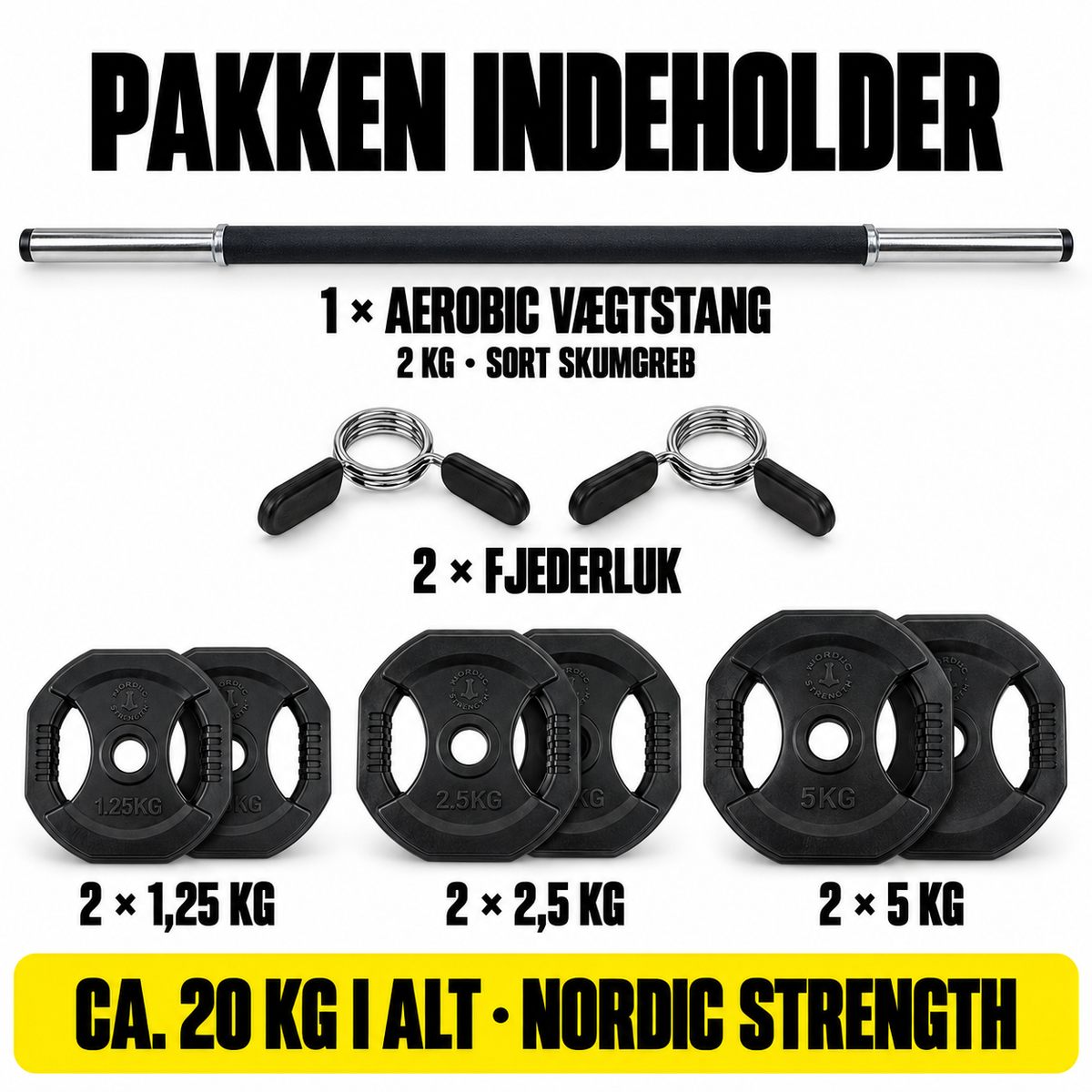 Aerobic vægtstangssæt ca. 20 kg – Nordic Strength