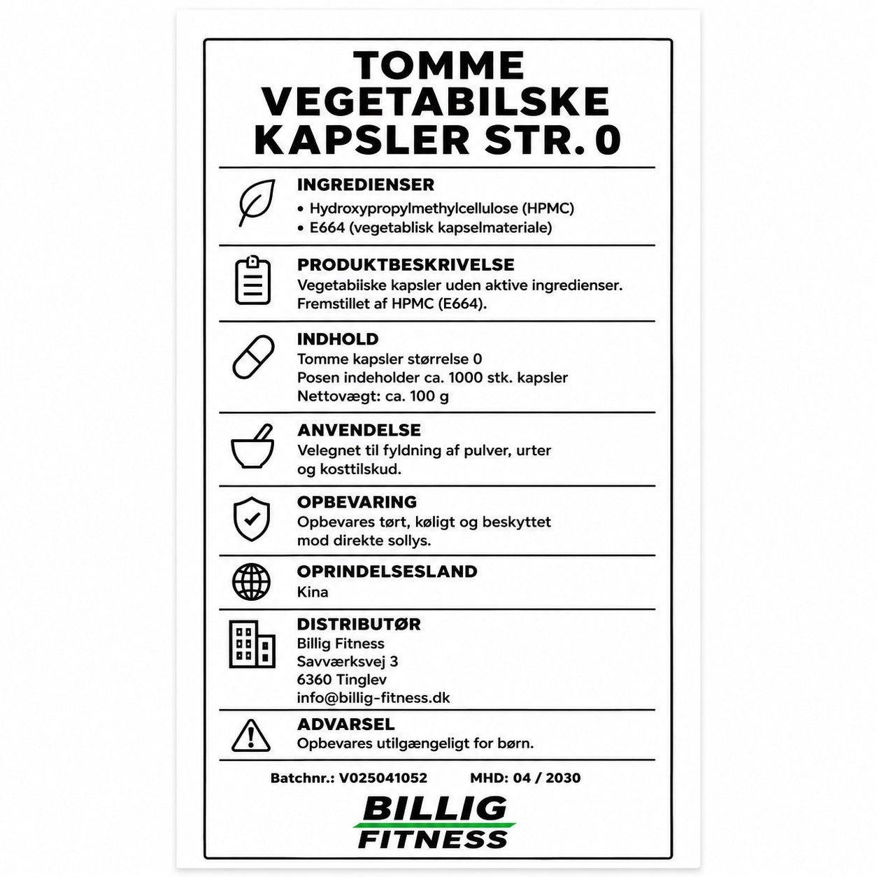 Tomme Veganske kapsler str. 0 (1000 Stk)