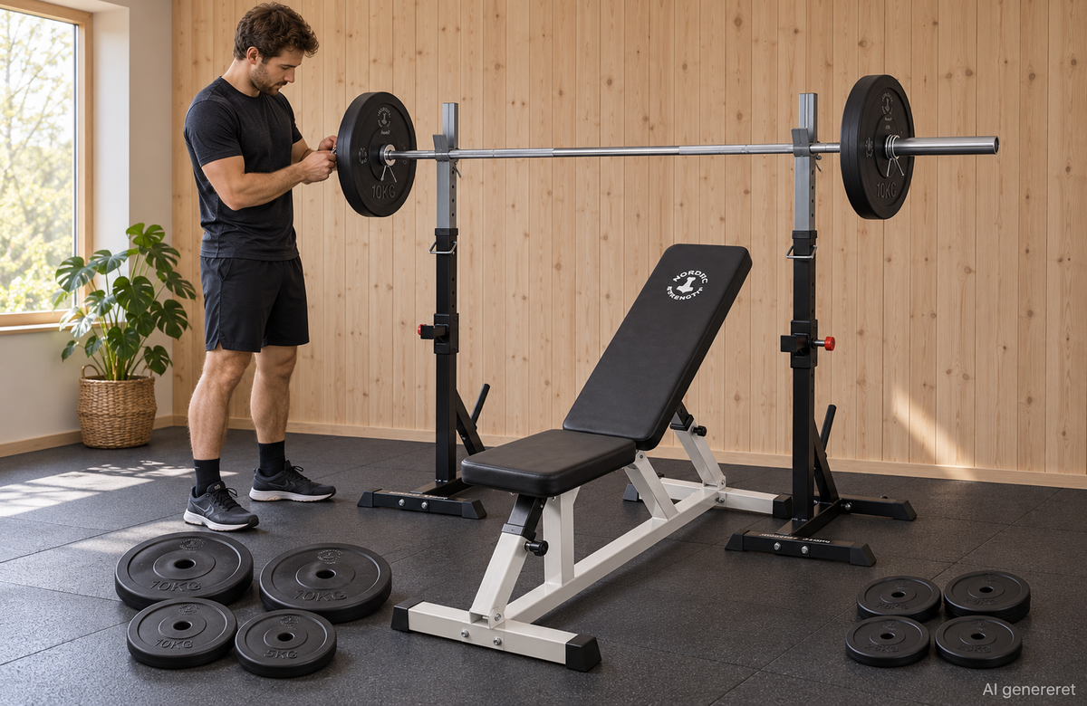 Hjemmetræningssæt med bænk, squat rack og 60 kg vægtskiver – 30 mm