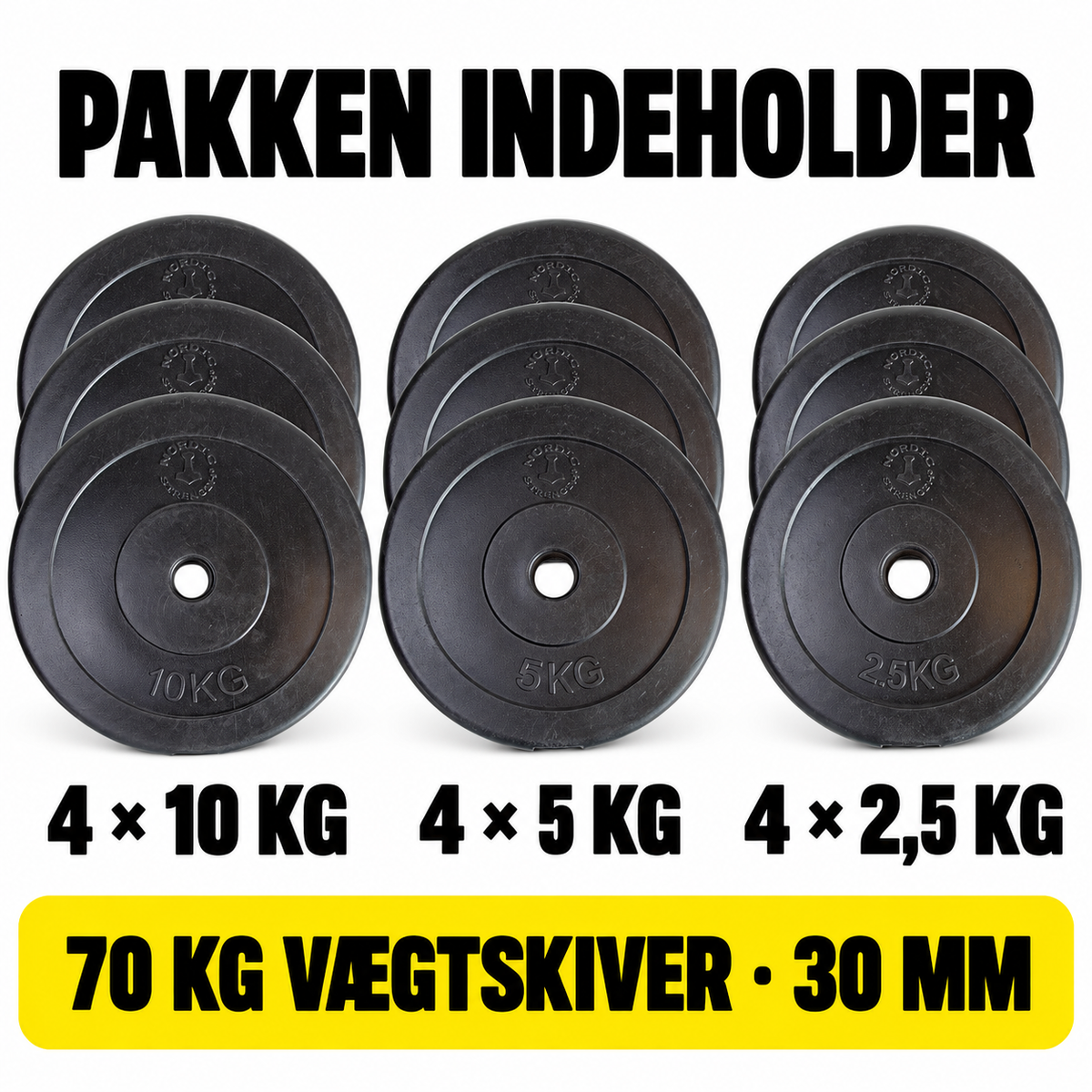 70 kg vægtskivepakke i hård plast | 30 mm