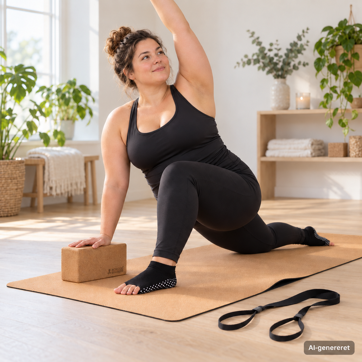Yoga startpakke i kork med yogamåtte og yogablok