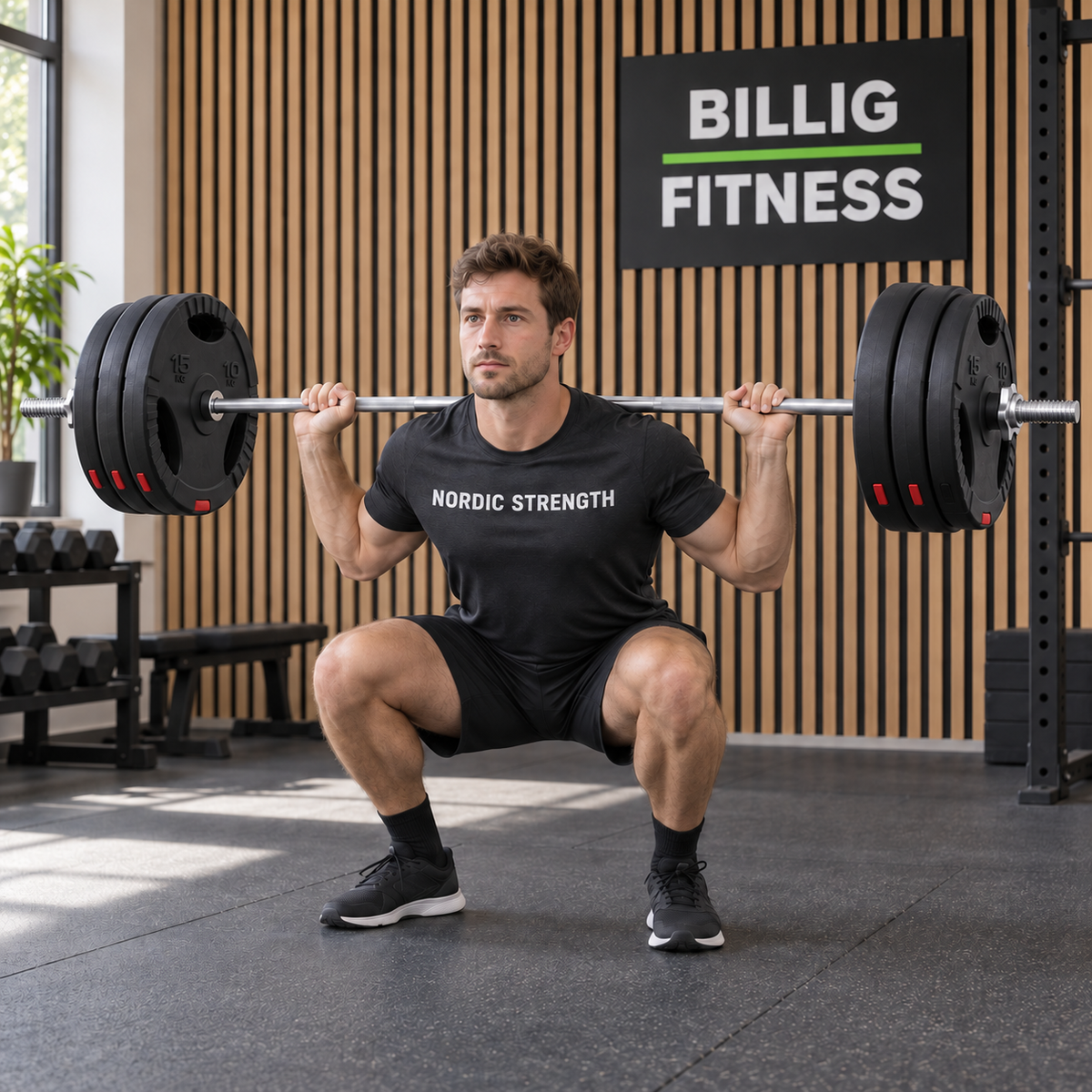 Vægtstangssæt med 70 kg vægtskiver og stjerneluk – 170 cm