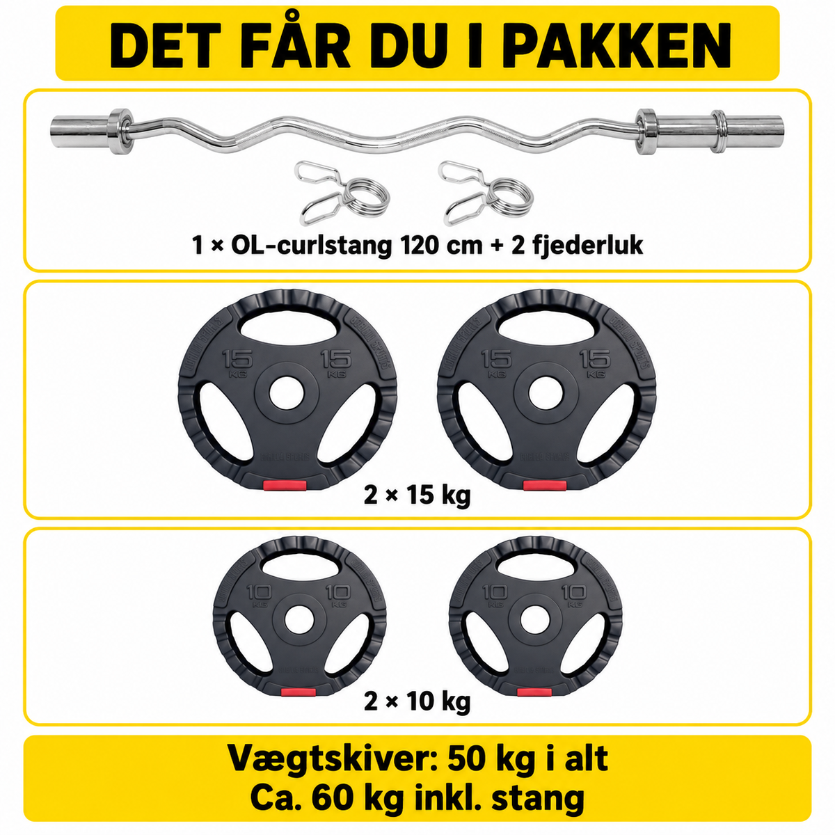 OL-curlstangssæt ca. 60 kg – 50 mm