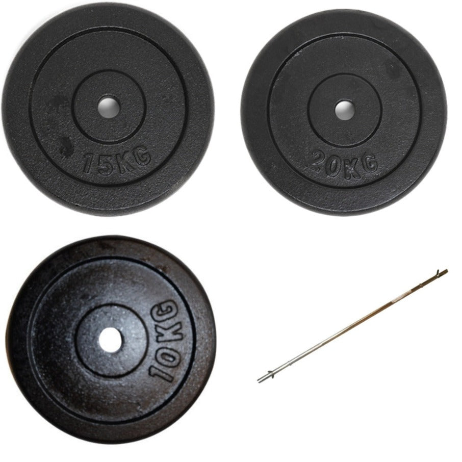 Se 100 kg vægtstangssæt 30 mm med jernskiver hos Billig-fitness.dk